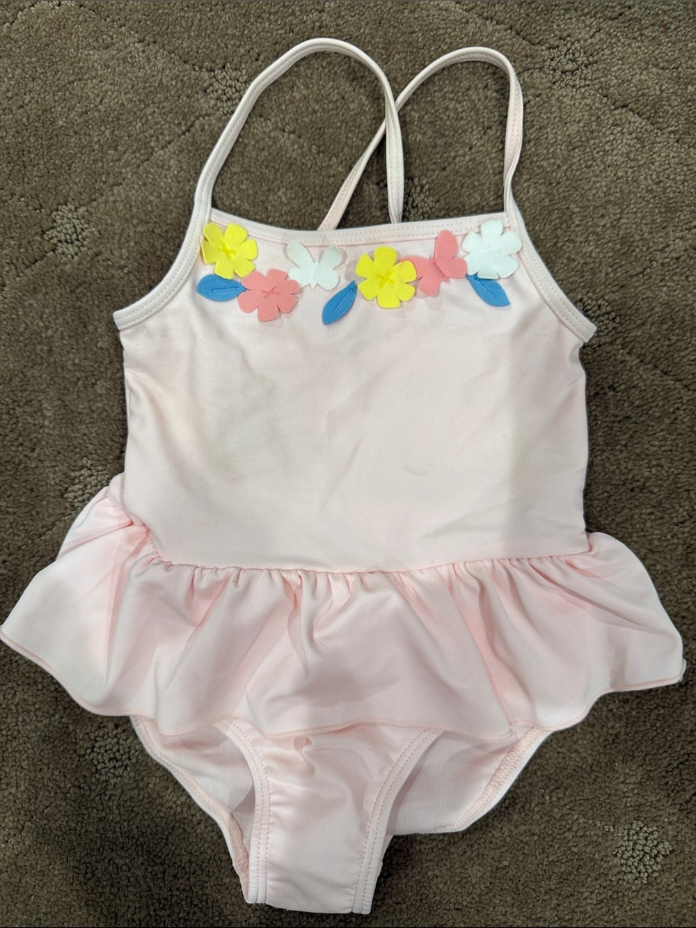 Carter's Light Pink Ruffle One-Piece Swimsuit with Floral Appliqués